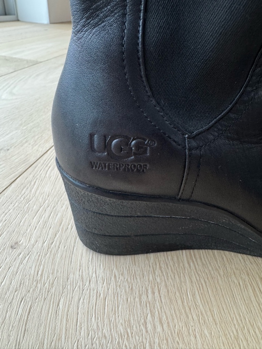 UGG Black Leather Wedge Ankle Boots - Picture 5 of 6